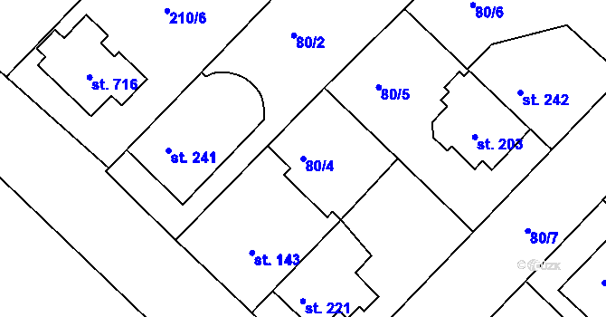 Parcela st. 80/4 v KÚ Lazce, Katastrální mapa