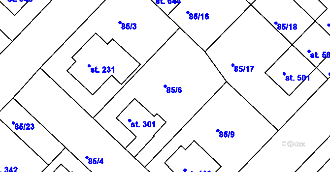 Parcela st. 85/6 v KÚ Lazce, Katastrální mapa