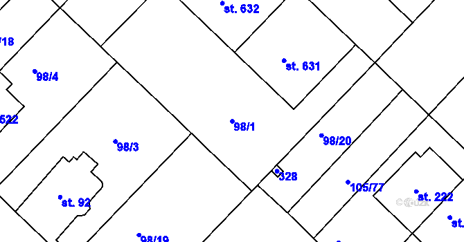 Parcela st. 98/1 v KÚ Lazce, Katastrální mapa