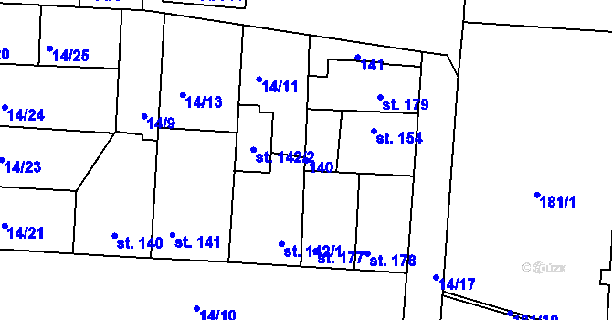 Parcela st. 140 v KÚ Lazce, Katastrální mapa