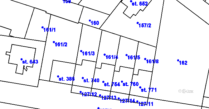 Parcela st. 161/4 v KÚ Lazce, Katastrální mapa