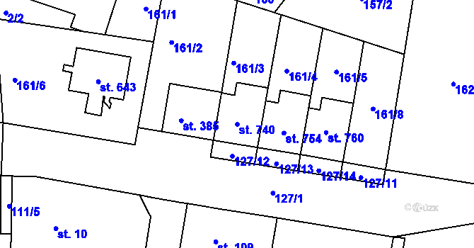 Parcela st. 740 v KÚ Lazce, Katastrální mapa