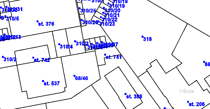 Parcela st. 741 v KÚ Lazce, Katastrální mapa