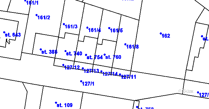 Parcela st. 760 v KÚ Lazce, Katastrální mapa
