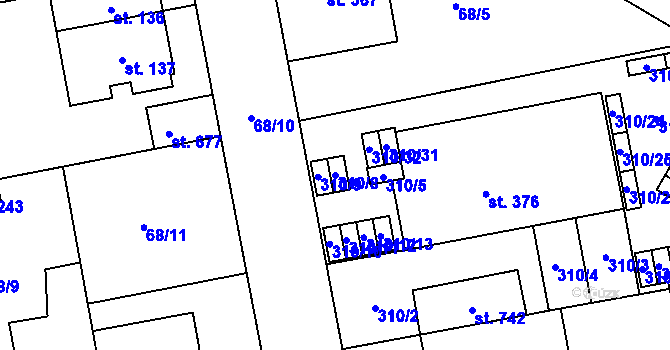 Parcela st. 310/8 v KÚ Lazce, Katastrální mapa