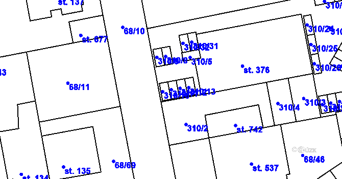 Parcela st. 310/11 v KÚ Lazce, Katastrální mapa