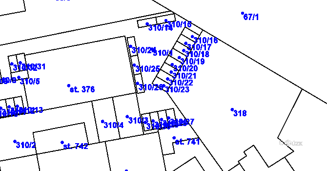 Parcela st. 310/23 v KÚ Lazce, Katastrální mapa