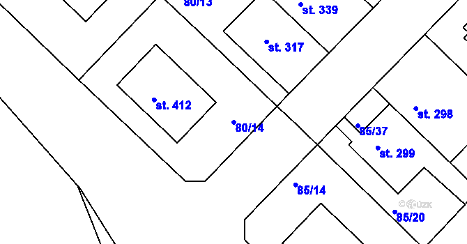 Parcela st. 80/14 v KÚ Lazce, Katastrální mapa