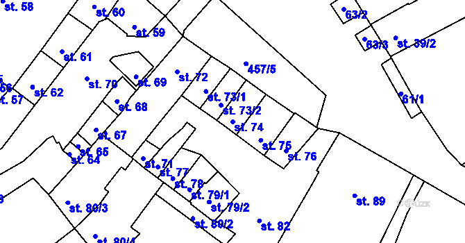 Parcela st. 74 v KÚ Hejčín, Katastrální mapa