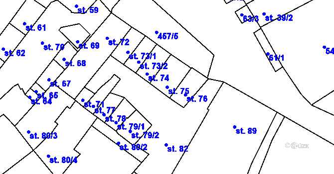 Parcela st. 75 v KÚ Hejčín, Katastrální mapa