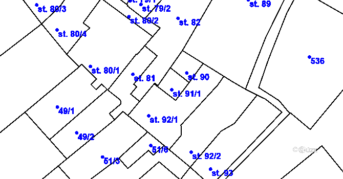 Parcela st. 91/1 v KÚ Hejčín, Katastrální mapa