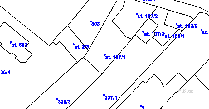 Parcela st. 107/1 v KÚ Hejčín, Katastrální mapa