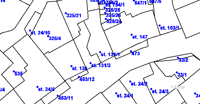 Parcela st. 131/1 v KÚ Hejčín, Katastrální mapa