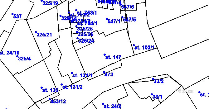 Parcela st. 147 v KÚ Hejčín, Katastrální mapa
