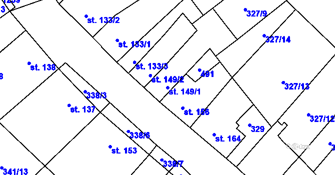 Parcela st. 149/1 v KÚ Hejčín, Katastrální mapa