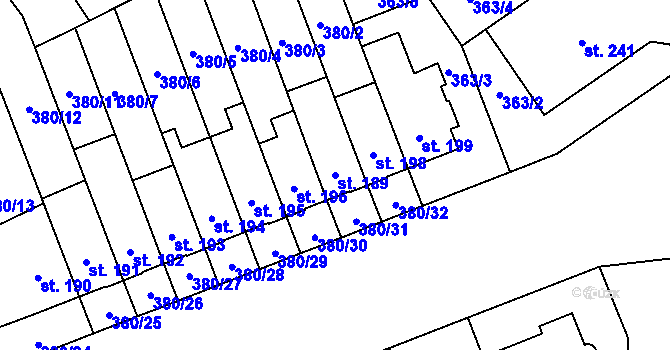 Parcela st. 189 v KÚ Hejčín, Katastrální mapa