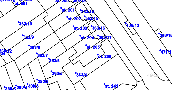 Parcela st. 205 v KÚ Hejčín, Katastrální mapa