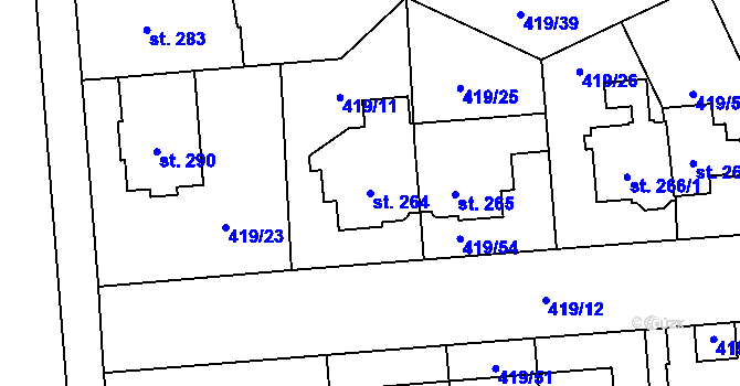 Parcela st. 264 v KÚ Hejčín, Katastrální mapa