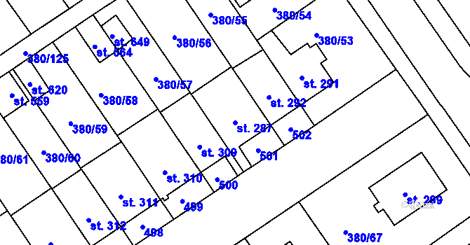 Parcela st. 287 v KÚ Hejčín, Katastrální mapa