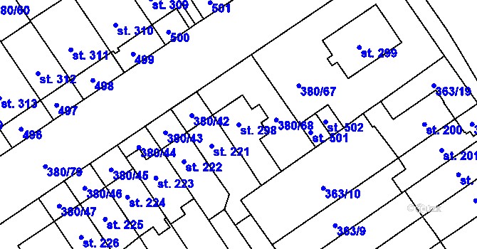 Parcela st. 298 v KÚ Hejčín, Katastrální mapa
