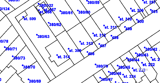 Parcela st. 313 v KÚ Hejčín, Katastrální mapa