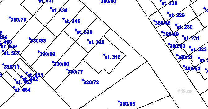 Parcela st. 316 v KÚ Hejčín, Katastrální mapa