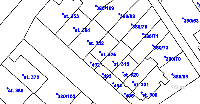 Parcela st. 325 v KÚ Hejčín, Katastrální mapa