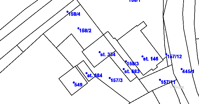 Parcela st. 334 v KÚ Hejčín, Katastrální mapa