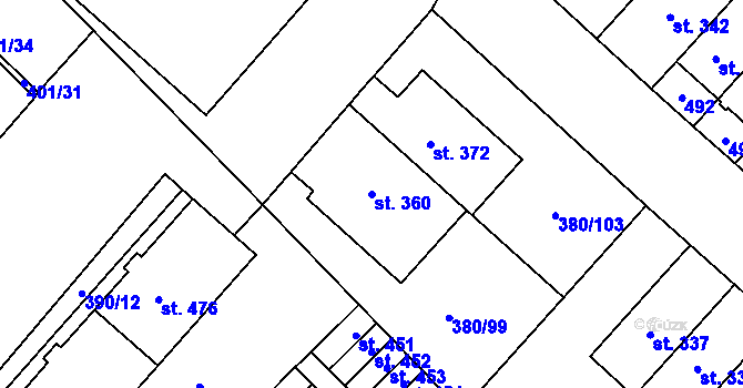 Parcela st. 360 v KÚ Hejčín, Katastrální mapa
