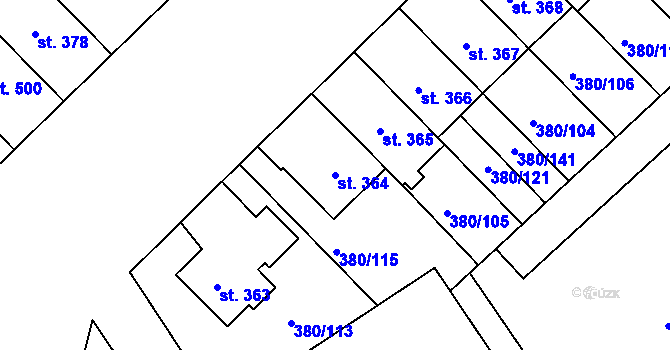 Parcela st. 364 v KÚ Hejčín, Katastrální mapa