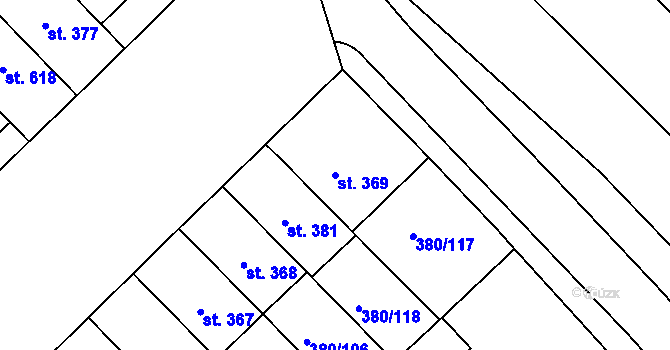 Parcela st. 369 v KÚ Hejčín, Katastrální mapa