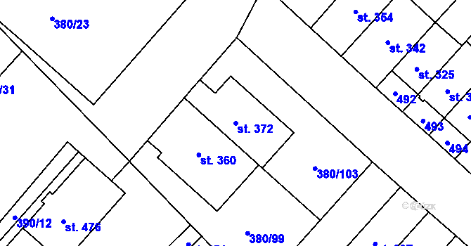 Parcela st. 372 v KÚ Hejčín, Katastrální mapa