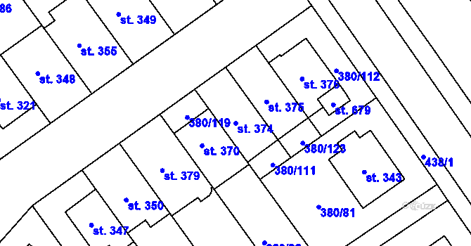 Parcela st. 374 v KÚ Hejčín, Katastrální mapa