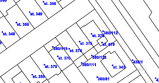 Parcela st. 375 v KÚ Hejčín, Katastrální mapa