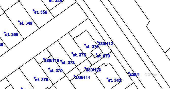 Parcela st. 376 v KÚ Hejčín, Katastrální mapa