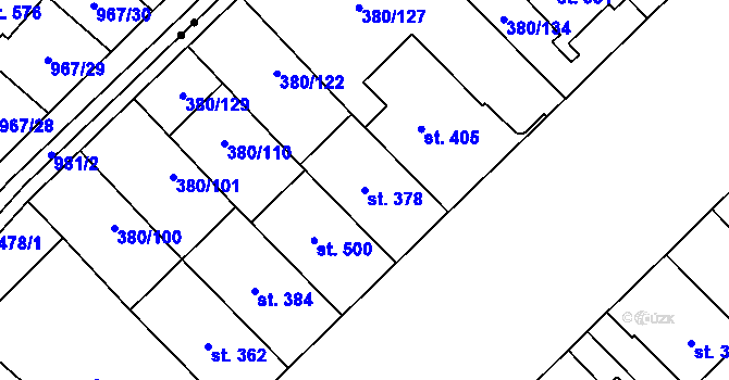 Parcela st. 378 v KÚ Hejčín, Katastrální mapa
