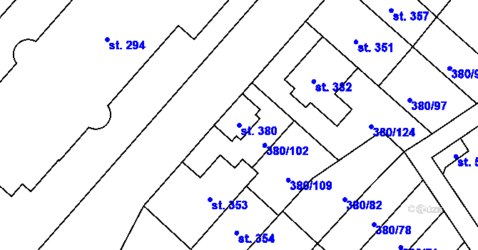 Parcela st. 380 v KÚ Hejčín, Katastrální mapa