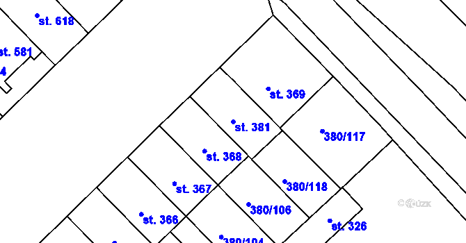 Parcela st. 381 v KÚ Hejčín, Katastrální mapa