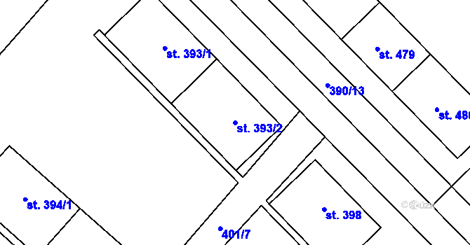 Parcela st. 393/2 v KÚ Hejčín, Katastrální mapa