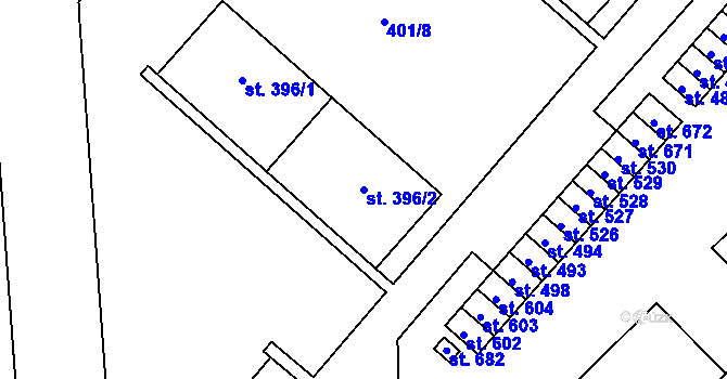 Parcela st. 396/2 v KÚ Hejčín, Katastrální mapa