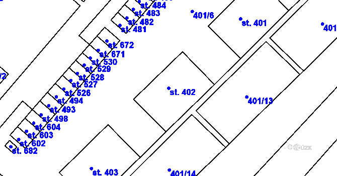 Parcela st. 402 v KÚ Hejčín, Katastrální mapa