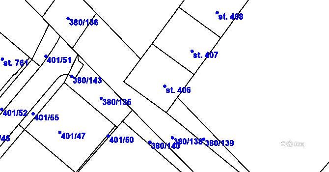 Parcela st. 406 v KÚ Hejčín, Katastrální mapa