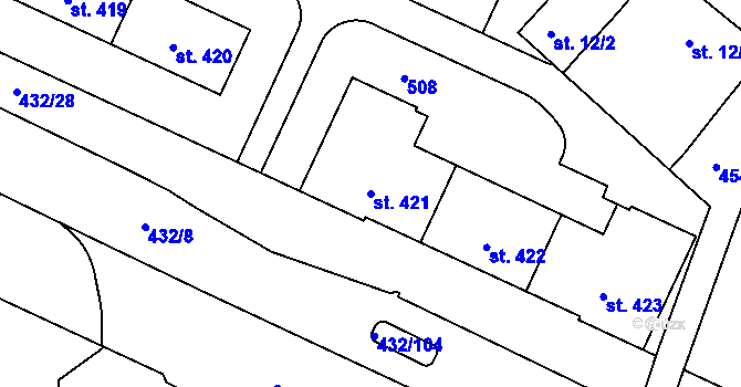 Parcela st. 421 v KÚ Hejčín, Katastrální mapa