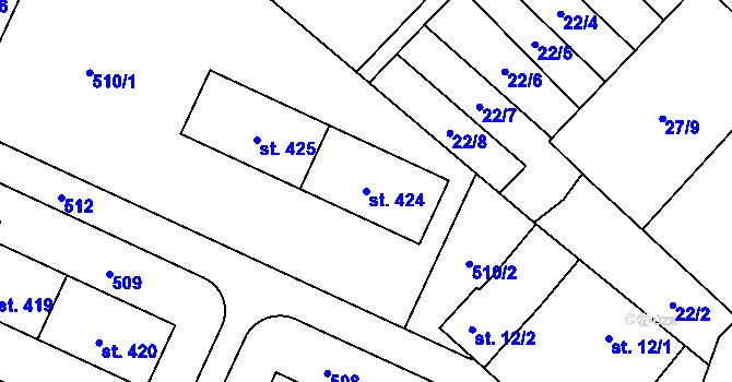 Parcela st. 424 v KÚ Hejčín, Katastrální mapa