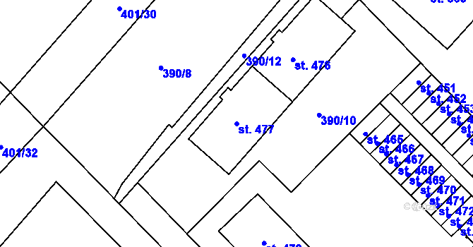 Parcela st. 477 v KÚ Hejčín, Katastrální mapa