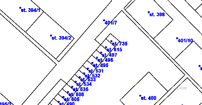 Parcela st. 497 v KÚ Hejčín, Katastrální mapa