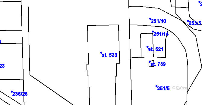 Parcela st. 523 v KÚ Hejčín, Katastrální mapa