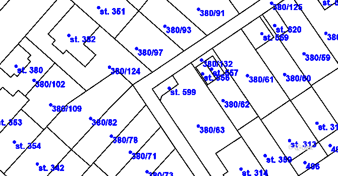 Parcela st. 599 v KÚ Hejčín, Katastrální mapa