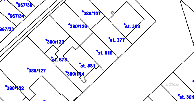 Parcela st. 618 v KÚ Hejčín, Katastrální mapa