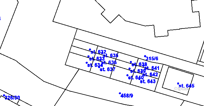 Parcela st. 635 v KÚ Hejčín, Katastrální mapa